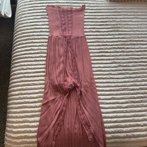 Elegant Pink Lace Romper Maxi Dress